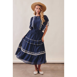 Embroidered Boho Tiered Maxi Skirt | LI-13