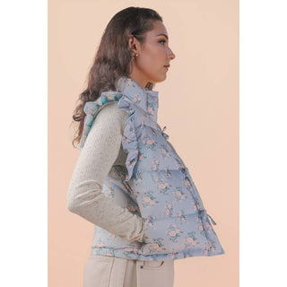 Front Bow Ruffle Sleeve Puffer Vest | VJ-01