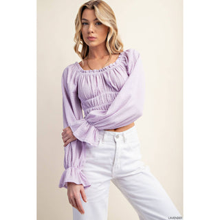 Romantic Ruffle Cuff Smocked Back Corset Top KR-05