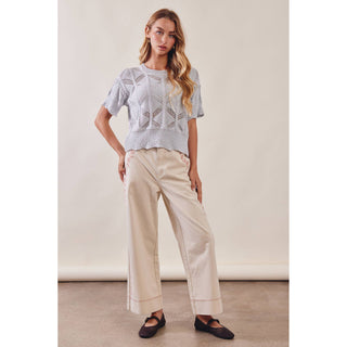 Pointelle Knit Short Sleeve Top | LI-15