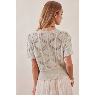 Pointelle Knit Short Sleeve Top | LI-15