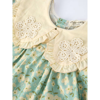 Spring Floral Print Long-Sleeved Romper and Dress Matching Headband RF-03
