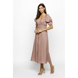 Ember Solid Pleated Prairie Midi Dress ST-08