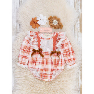 Harvest Plaid Lace Ruffle Bubble Romper MN-01