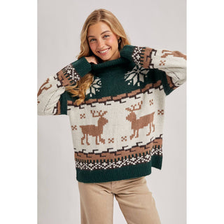Nordic Reindeer Turtleneck Sweater | BI-32