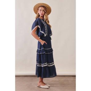 Embroidered Boho Tiered Maxi Skirt | LI-13