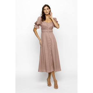 Ember Solid Pleated Prairie Midi Dress ST-08