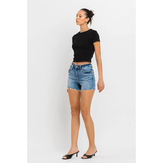 High Rise Raw Hem Denim Shorts FM-13