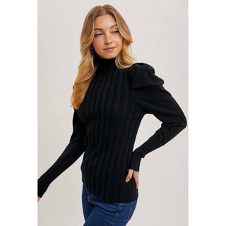 Mock Neck Puff-Sleeve Knit Top | BI-35