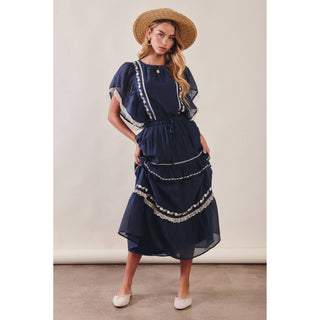 Embroidered Boho Tiered Maxi Skirt | LI-13