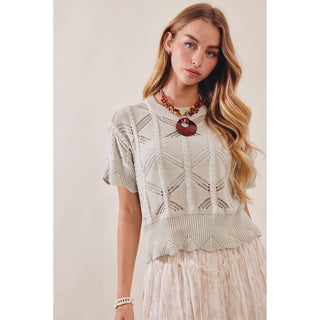 Pointelle Knit Short Sleeve Top | LI-15