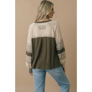 Round Neck Floral Cotton Slub Top | HA-03