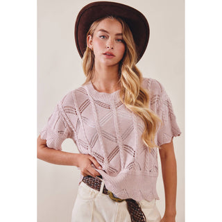Pointelle Knit Short Sleeve Top | LI-15
