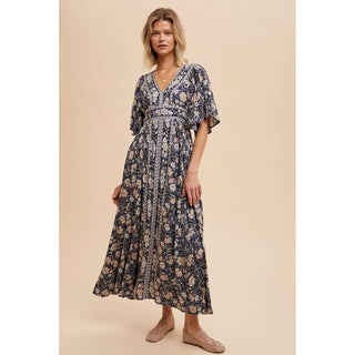 Border Print Flutter Sleeve Maxi IL-03