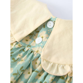 Spring Floral Print Long-Sleeved Romper and Dress Matching Headband RF-03