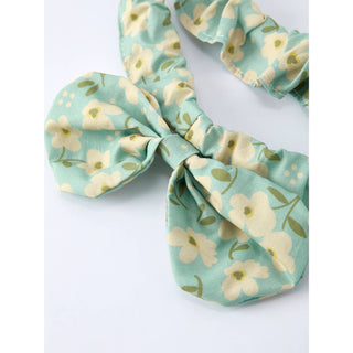 Spring Floral Print Long-Sleeved Romper and Dress Matching Headband RF-03