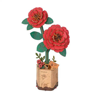 Red Camellia Robotime Rowood DIY Wooden Flower 3D Puzzle