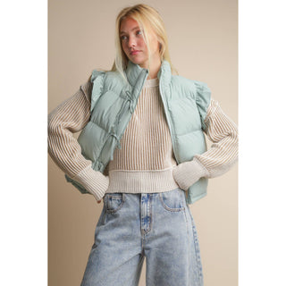 Front Bow Ruffle Sleeve Puffer Vest | VJ-01