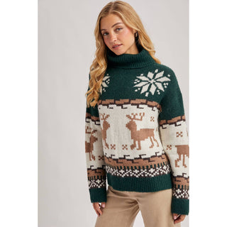 Nordic Reindeer Turtleneck Sweater | BI-32