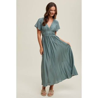 Satin Flutter Sleeve Midi Dress WA-03