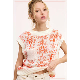 Sleeveless Sweater Vest Top | Floral Pattern | La Miel | LM-26