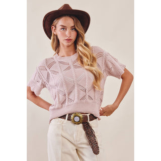 Pointelle Knit Short Sleeve Top | LI-15