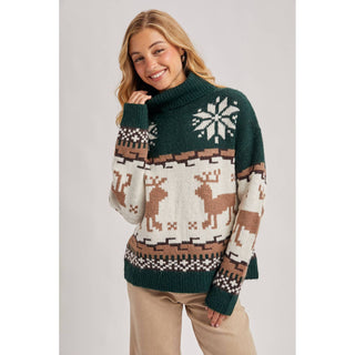 Nordic Reindeer Turtleneck Sweater | BI-32