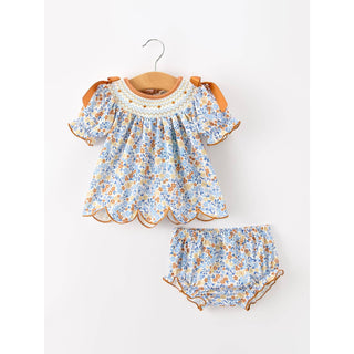 Fall Floral Smocked Girls Bloomer Set RF-08