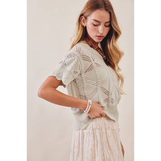 Pointelle Knit Short Sleeve Top | LI-15