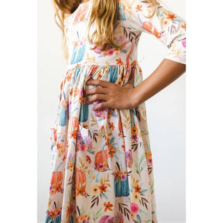 Harvest Blooms Twirl Dress | 3/4 Sleeve | Pockets | Mila & Rose | MR-37