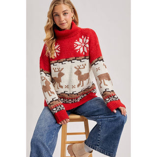Nordic Reindeer Turtleneck Sweater | BI-32