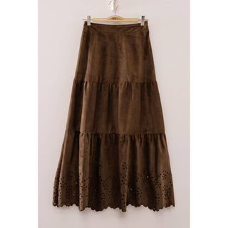 Autumn Suede Tiered Midi Skirt | VJ-28