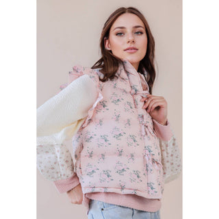 Front Bow Ruffle Sleeve Puffer Vest | VJ-01