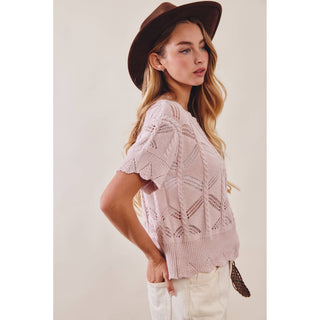 Pointelle Knit Short Sleeve Top | LI-15