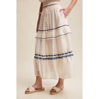 Embroidered Boho Tiered Maxi Skirt | LI-13