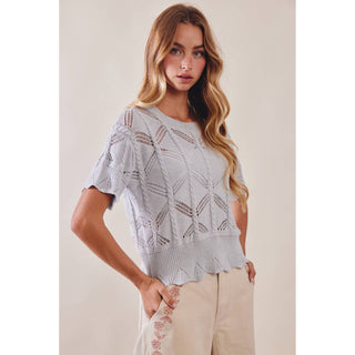 Pointelle Knit Short Sleeve Top | LI-15