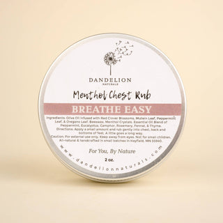 Dandelion Naturals Breathe Easy | Natural Vapor Rub | Menthol Chest Rub