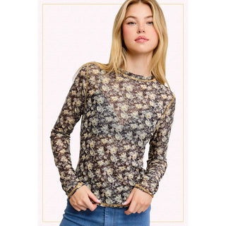 Semi Sheer Mesh Layering Top | Crew Neck | Long Sleeve | LM-25