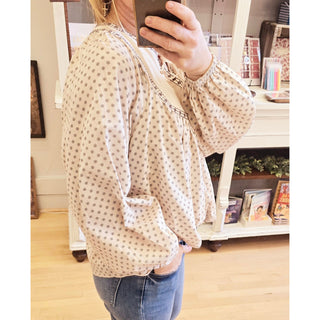 Cotton Blend Floral Peasant Blouse IL-01