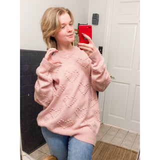 Cozy Heart-Embellished Blush Knit Sweater - DR-03