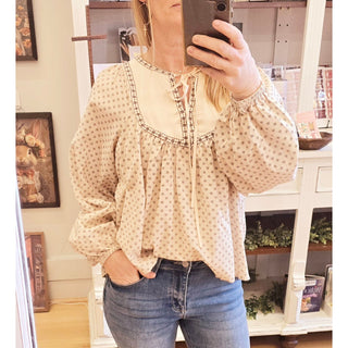 Cotton Blend Floral Peasant Blouse IL-01