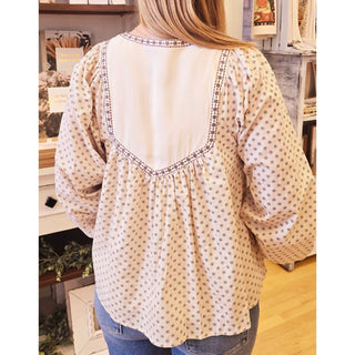 Cotton Blend Floral Peasant Blouse IL-01
