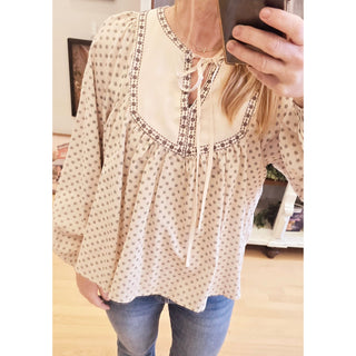 Cotton Blend Floral Peasant Blouse IL-01