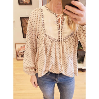 Cotton Blend Floral Peasant Blouse IL-01