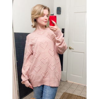Cozy Heart-Embellished Blush Knit Sweater - DR-03