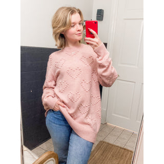Cozy Heart-Embellished Blush Knit Sweater - DR-03