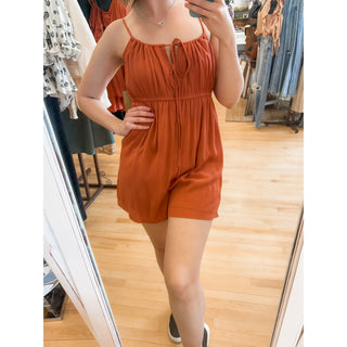 Solid Rayon Gauze Sleeveless Flowy Summer Romper | Vintage Rust | DA-03