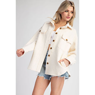 Textured Button Down Shacket in Milk Cream EE-01