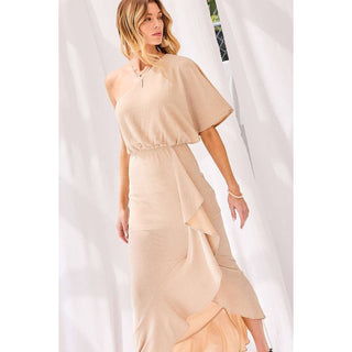 One Shoulder Sleeve Ruffle Hi-Low Dress MS-03