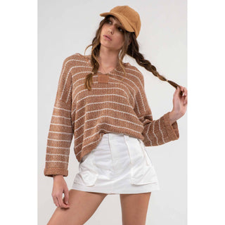 Striped Drop Shoulder Knit Sweater BP-03